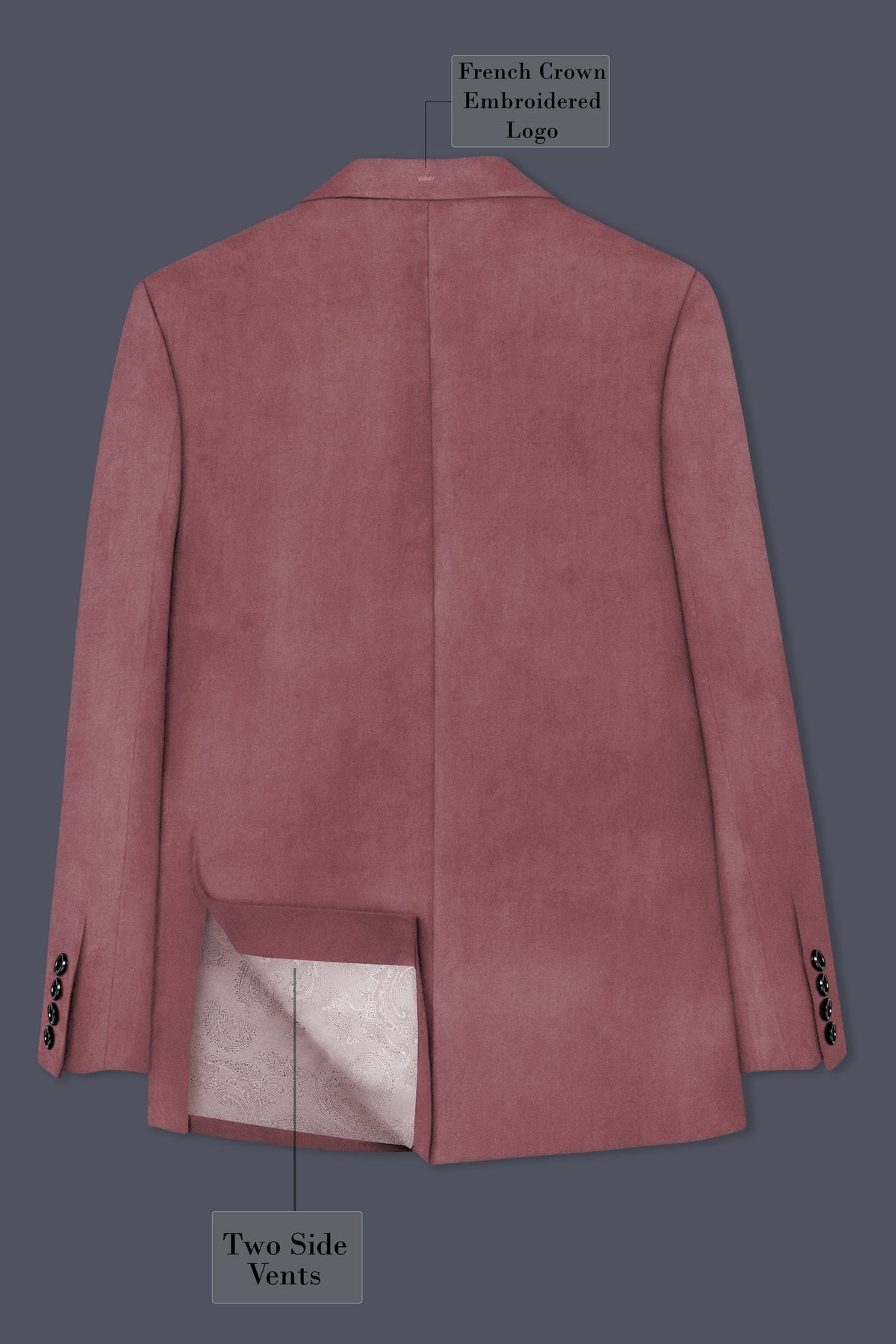 Blush-Pastel Peach Velvet Peak Lapel Tuxedo Blazer