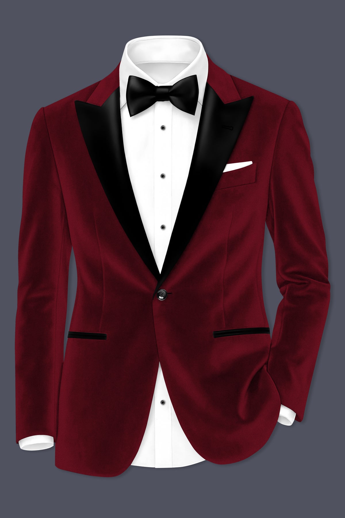 Aurelio-Aubergine Red Velvet Peak Lapel Tuxedo Blazer