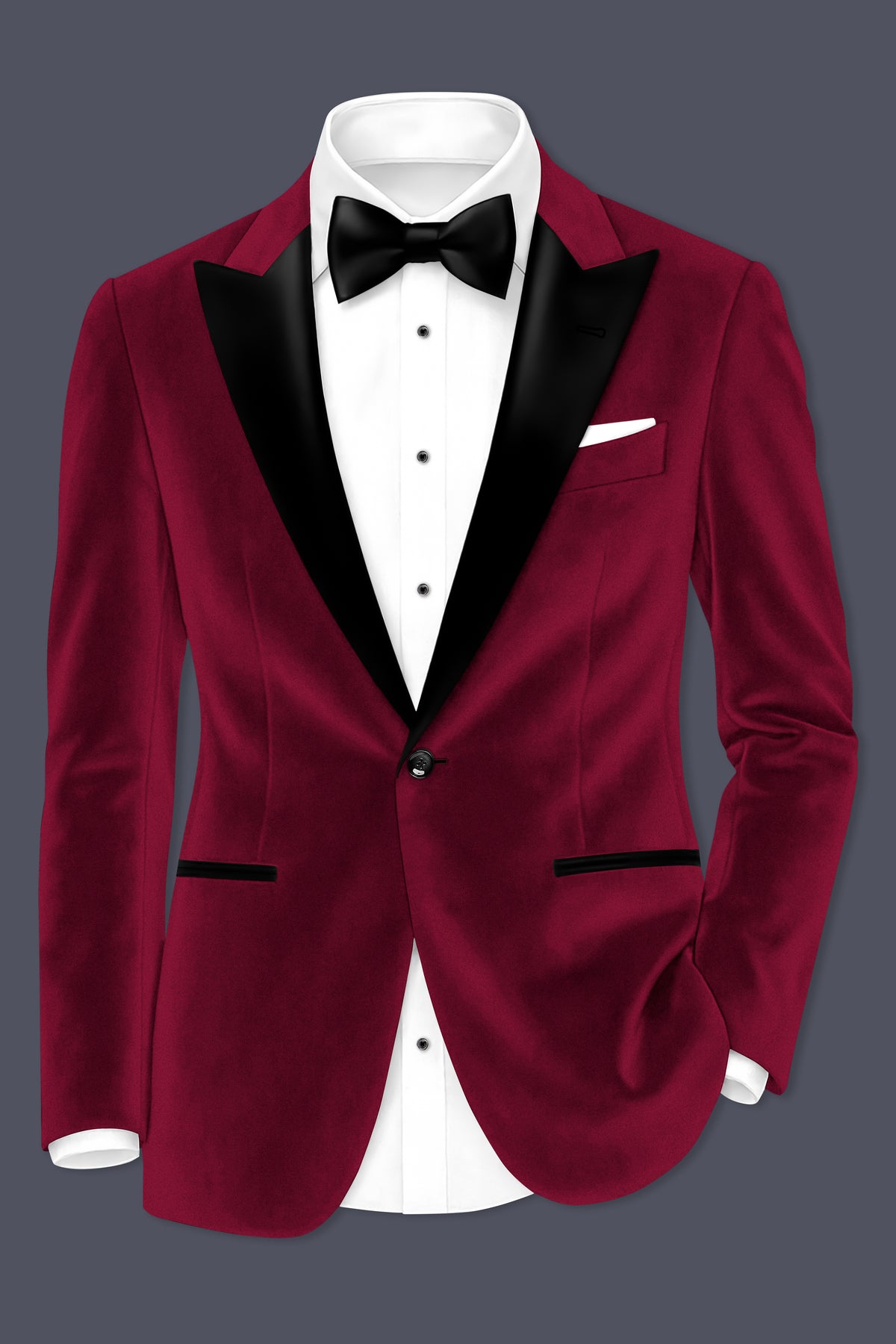 Nocturne-Cab Sav Maroon Velvet Peak Lapel Tuxedo Blazer