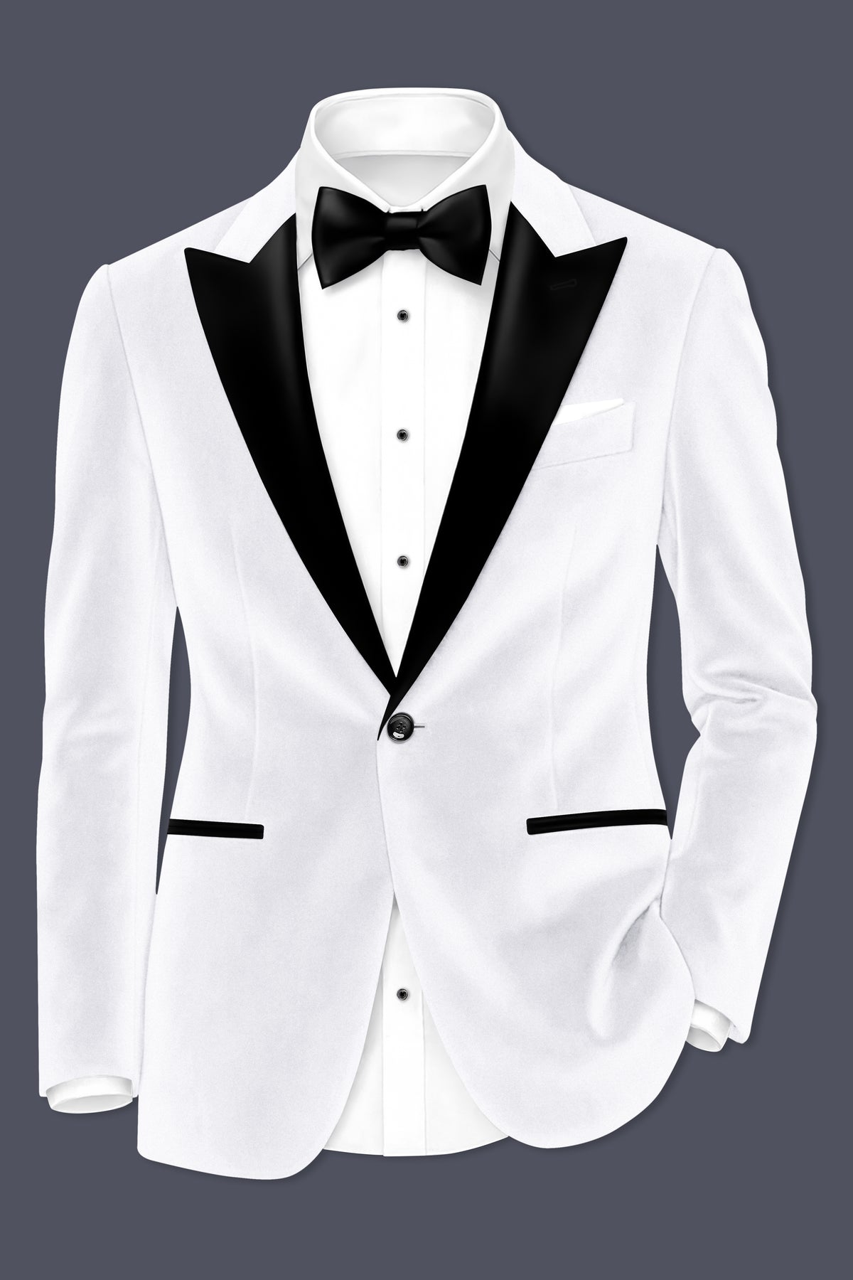 Alabaster-Bright White Velvet Peak Lapel Tuxedo Blazer