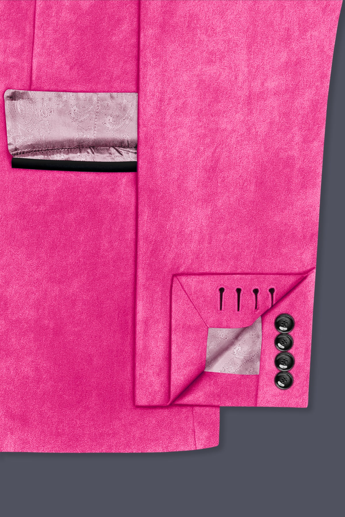 Roselle-Cerise Pink Velvet Peak Lapel Tuxedo Blazer