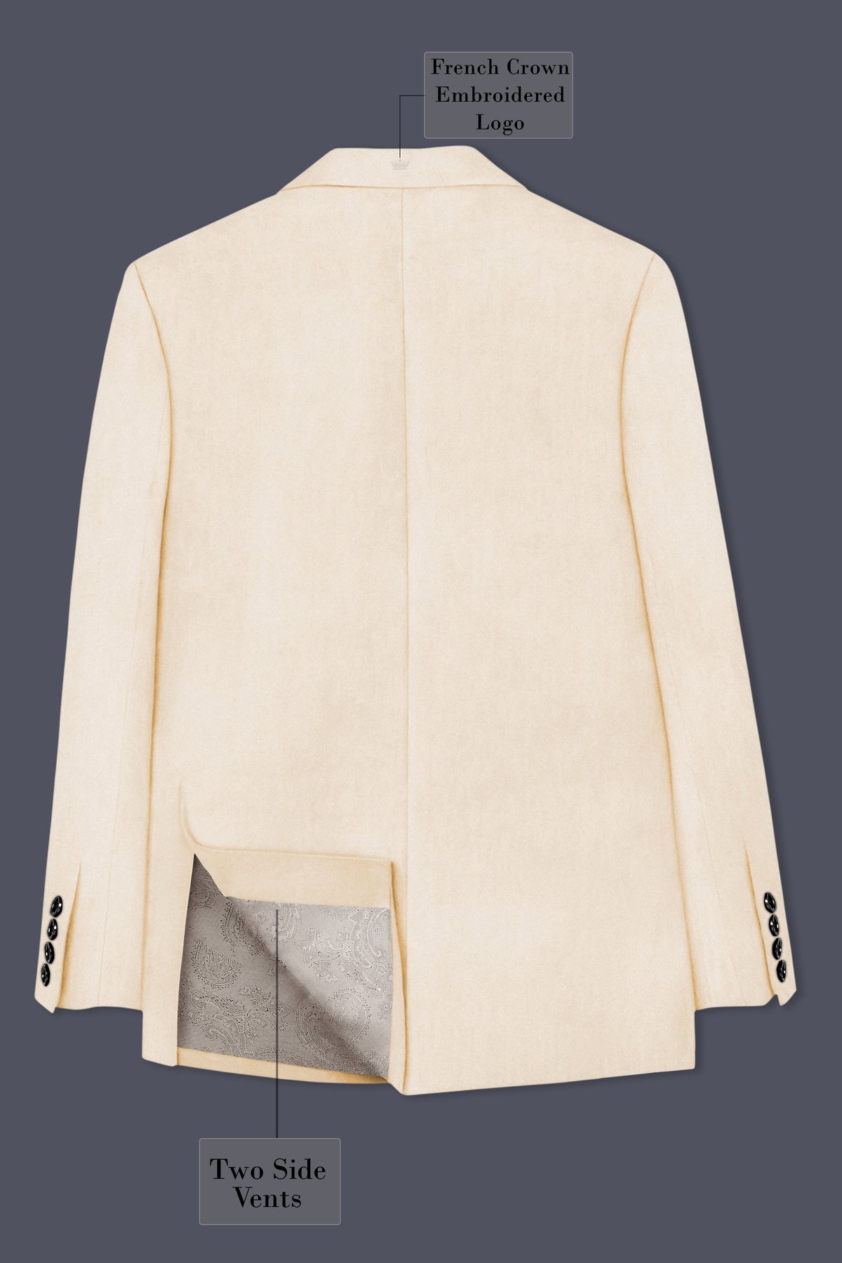 Opaline-Off White Velvet Peak Lapel Tuxedo Blazer