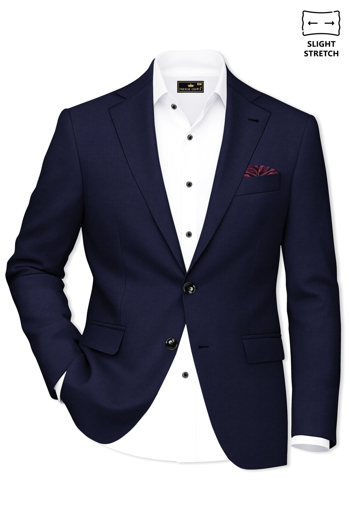 Nocturne-Mirage Navy Diamond Textured Wool Rich Slight Stretch Single Breasted Blazer