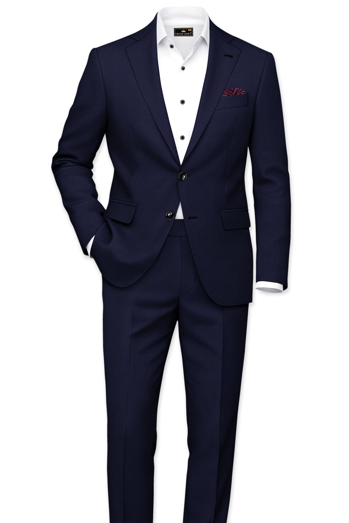 Nocturne-Mirage Navy Diamond Textured Wool Rich Slight Stretch Single Breasted Blazer