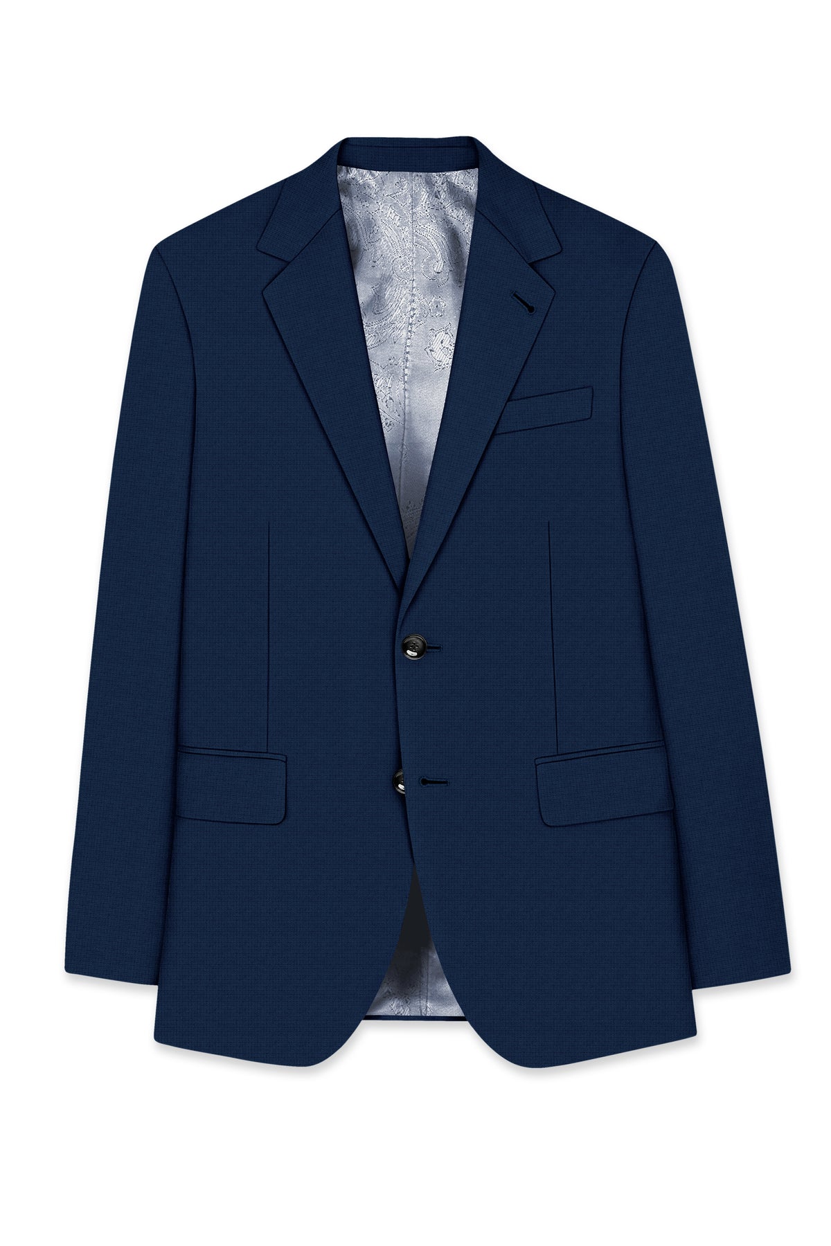 Regent-Ebony Blue Diamond Textured Wool Rich Slight Stretch Single Breasted Blazer