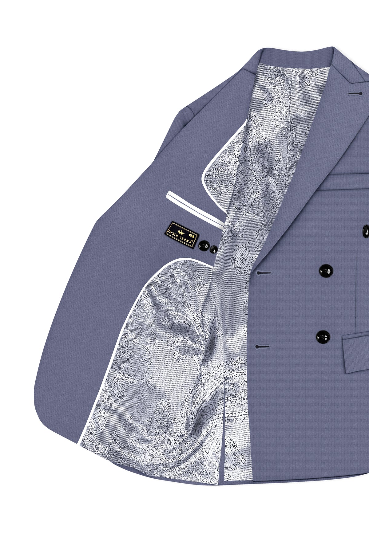 Graphite-Shuttle Gray Diamond Textured Wool Rich Slight Stretch Double Breasted Blazer