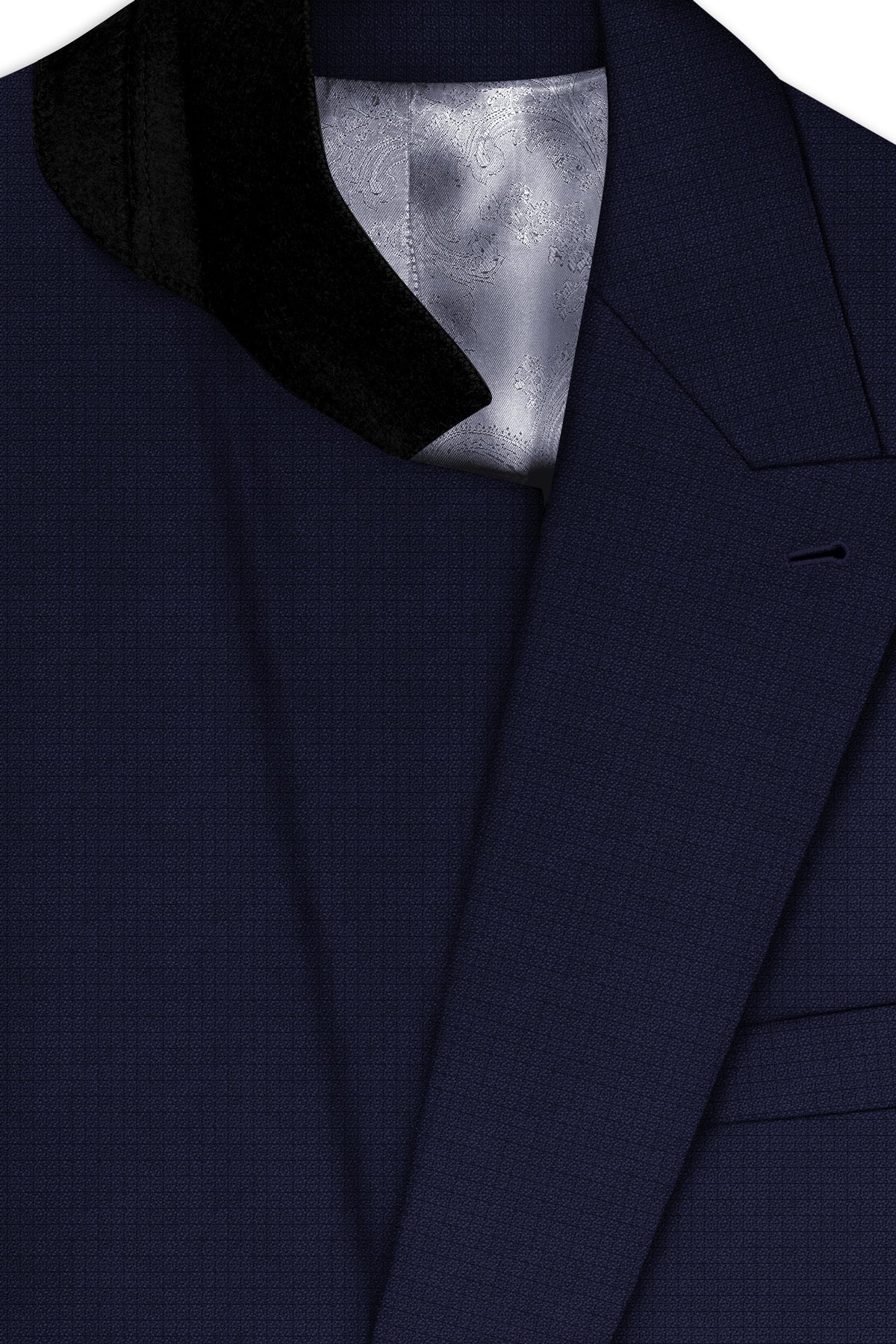 Nocturne-Mirage Navy Diamond Textured Wool Rich Slight Stretch Double Breasted Blazer