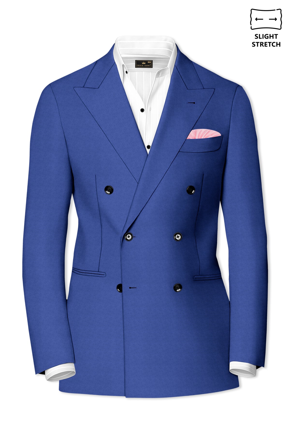 Aurelio-Chambray Blue Diamond Textured Wool Rich Slight Stretch Double Breasted Blazer