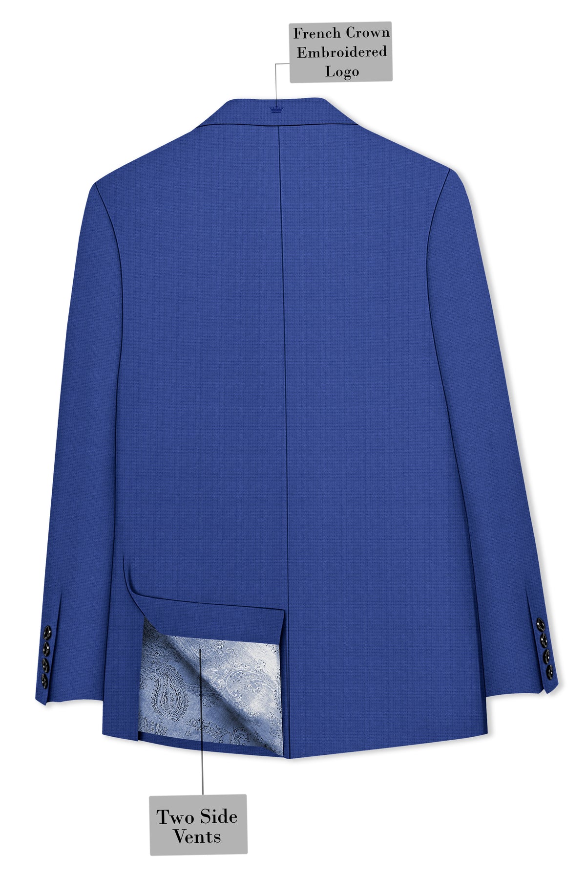 Aurelio-Chambray Blue Diamond Textured Wool Rich Slight Stretch Double Breasted Blazer