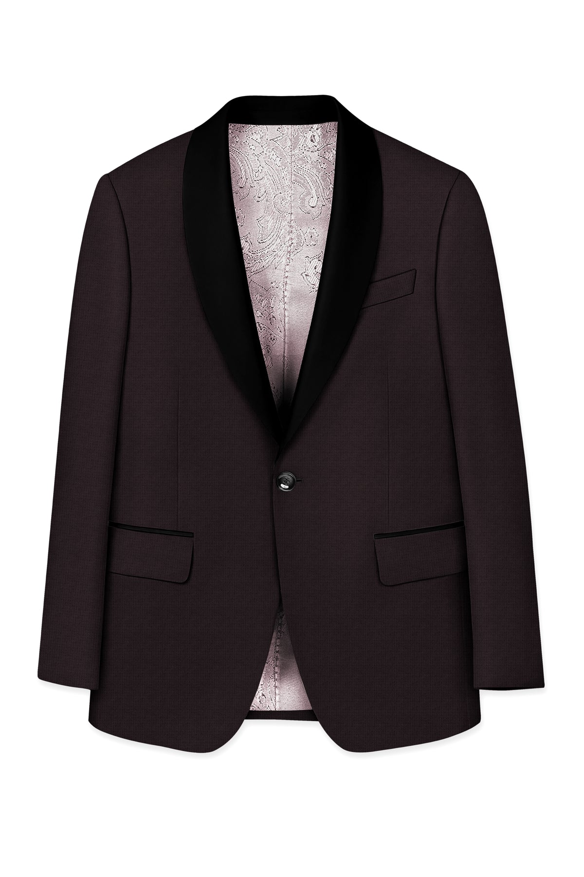 Regency-Cocoa Brown Diamond Textured Wool Rich Slight Stretch Tuxedo Blazer