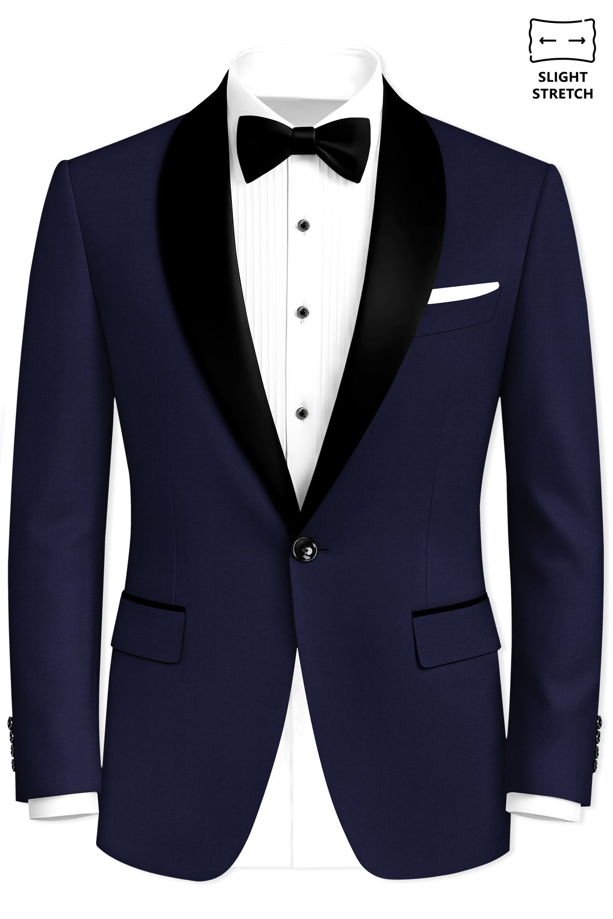 Nocturne-Mirage Navy Diamond Textured Wool Rich Slight Stretch Tuxedo Blazer