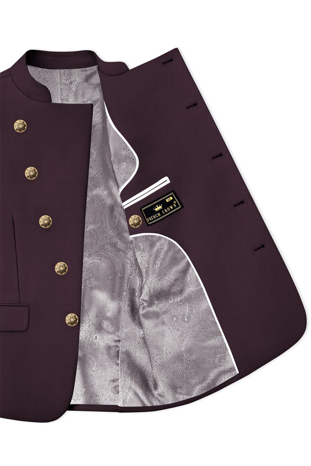 Velaris-Thunder Purple Diamond Textured Wool Rich Slight Stretch Cross Placket Bandhgala Blazer