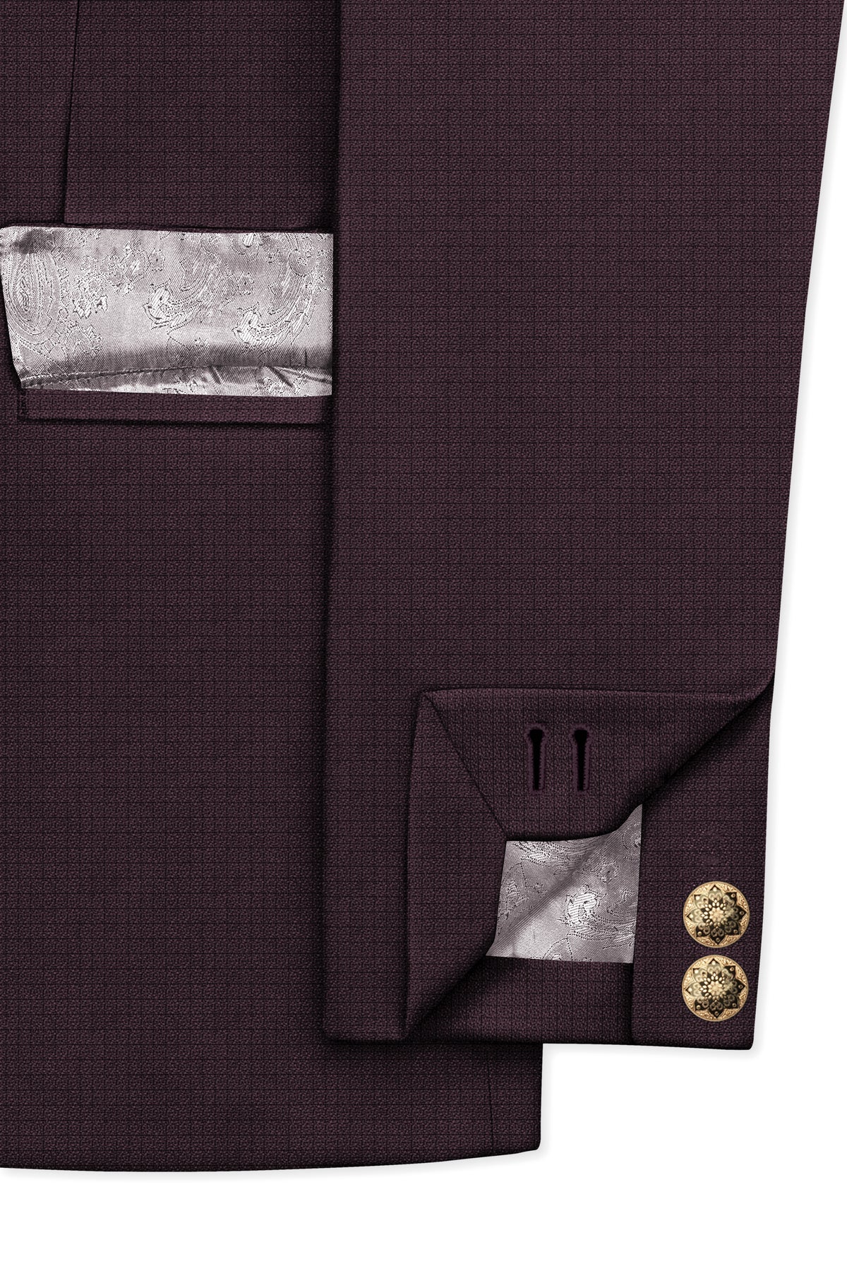 Velaris-Thunder Purple Diamond Textured Wool Rich Slight Stretch Cross Placket Bandhgala Blazer