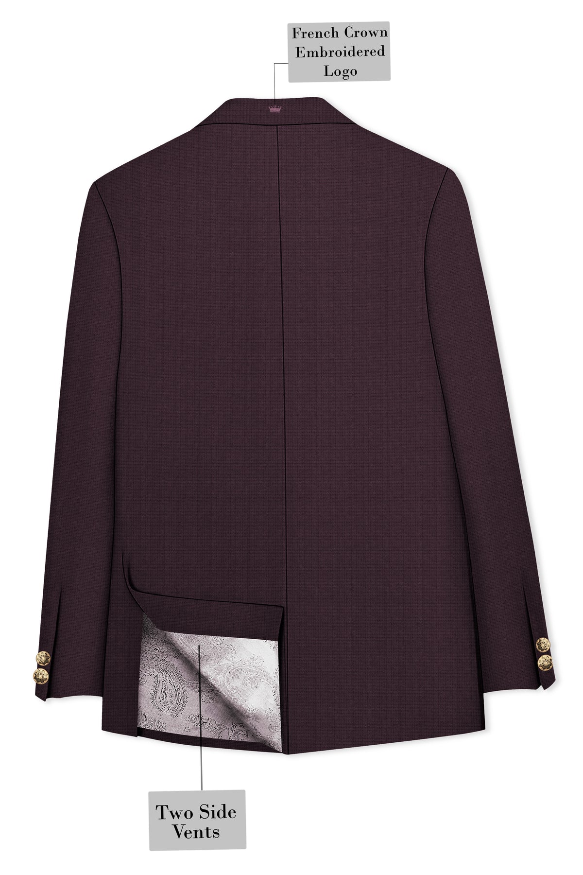 Velaris-Thunder Purple Diamond Textured Wool Rich Slight Stretch Cross Placket Bandhgala Blazer