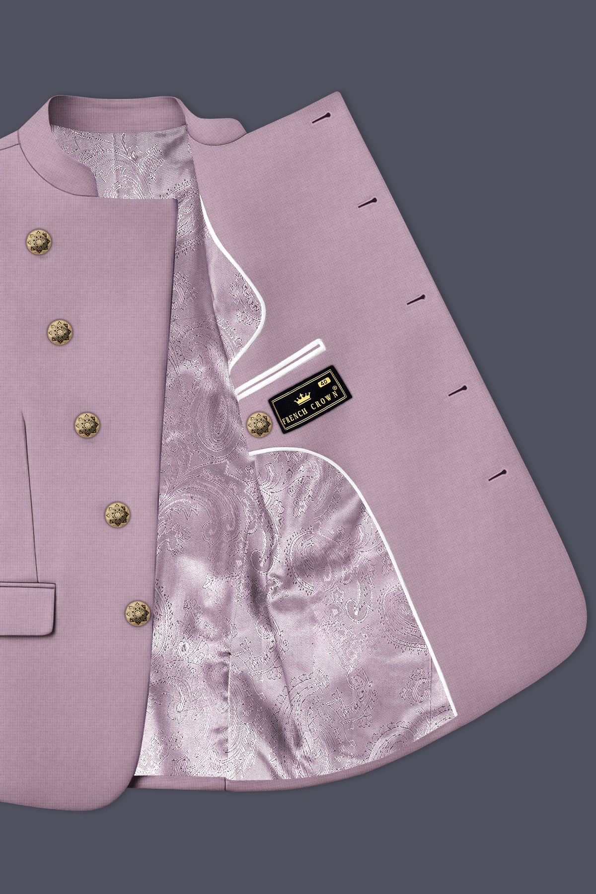 Regalia-Mountbatten Pink Diamond Textured Wool Rich Slight Stretch Cross Placket Bandhgala Blazer