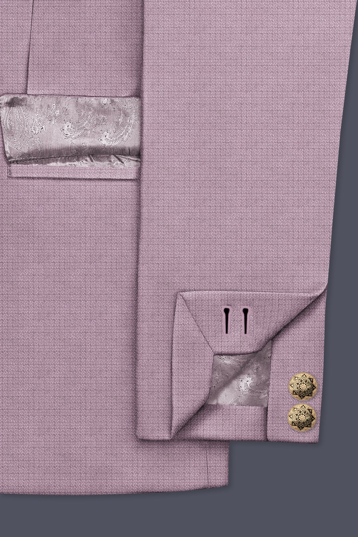 Regalia-Mountbatten Pink Diamond Textured Wool Rich Slight Stretch Cross Placket Bandhgala Blazer