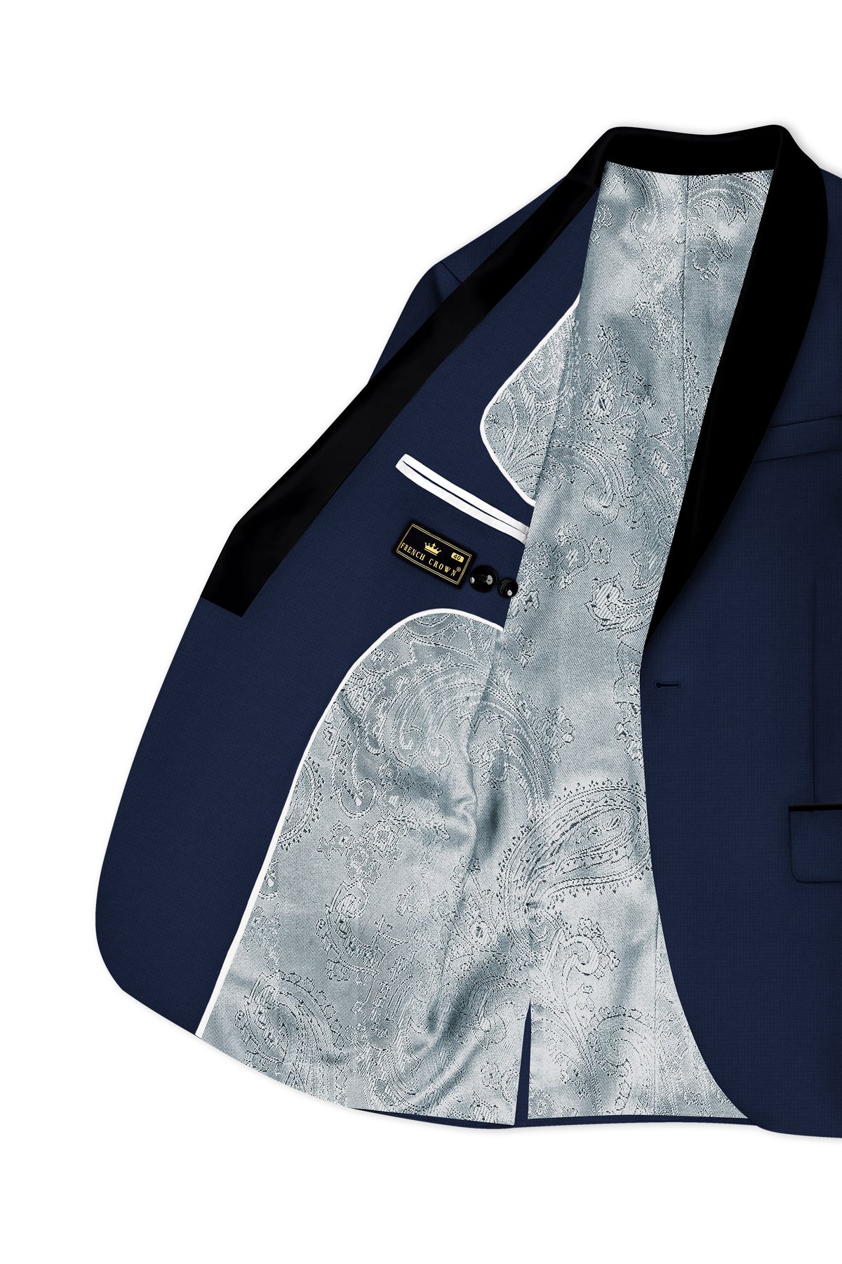Regent-Ebony Blue Diamond Textured Wool Rich Slight Stretch Tuxedo Blazer
