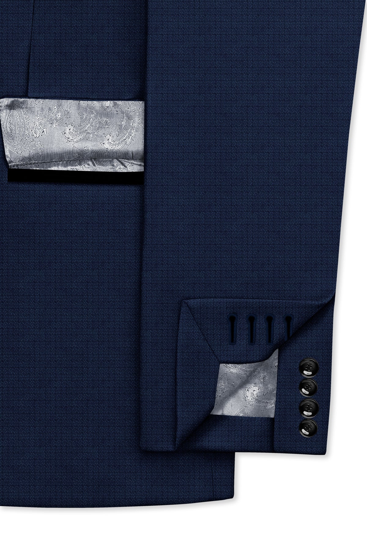 Regent-Ebony Blue Diamond Textured Wool Rich Slight Stretch Tuxedo Blazer