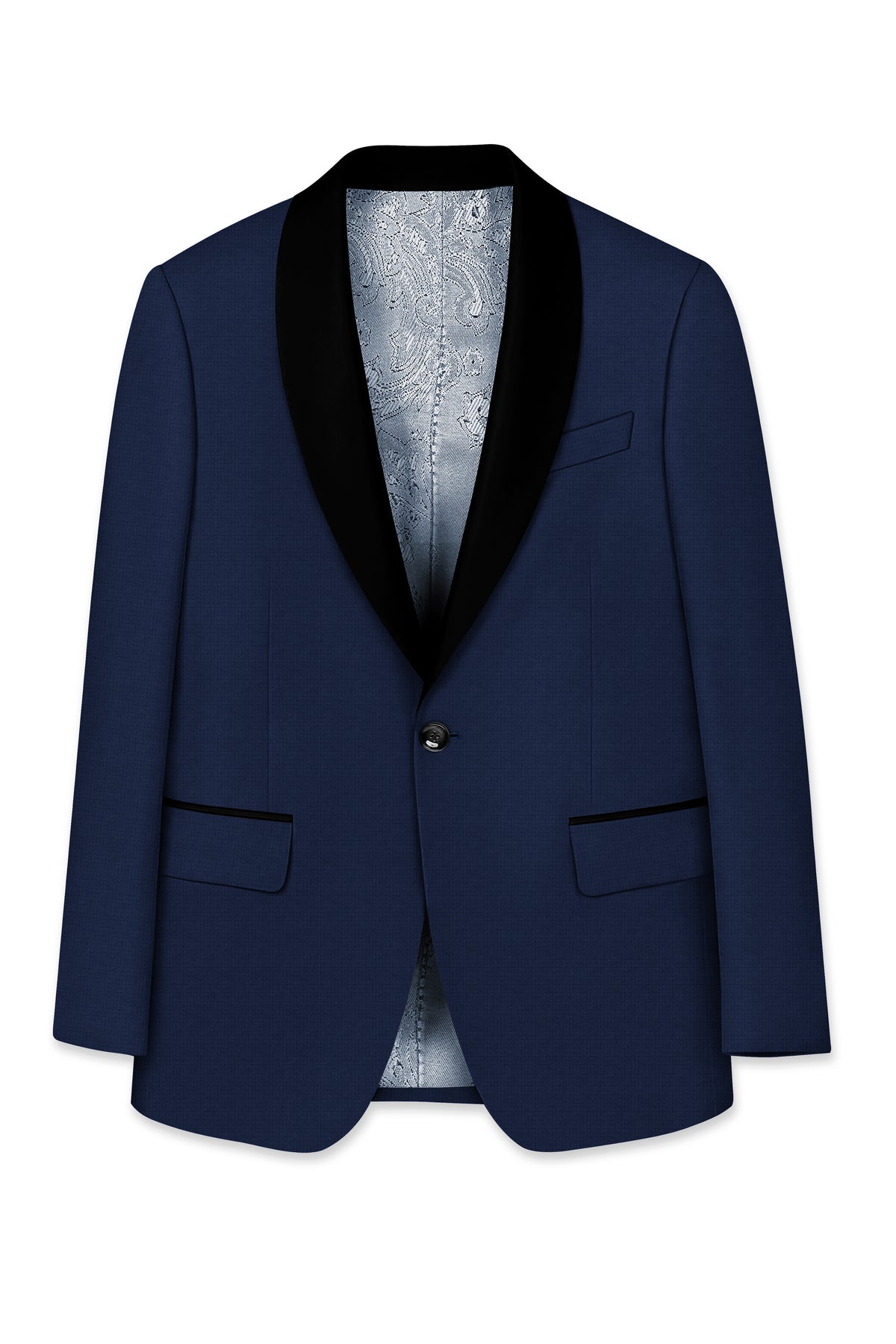 Regent-Ebony Blue Diamond Textured Wool Rich Slight Stretch Tuxedo Blazer