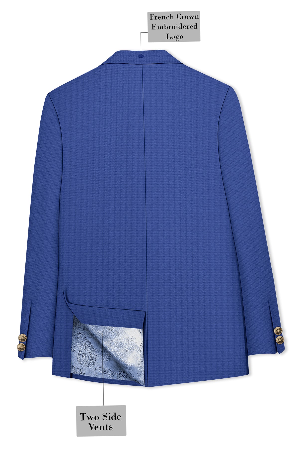 Aurelio-Chambray Blue Diamond Textured Wool Rich Slight Stretch Cross Placket Bandhgala Blazer