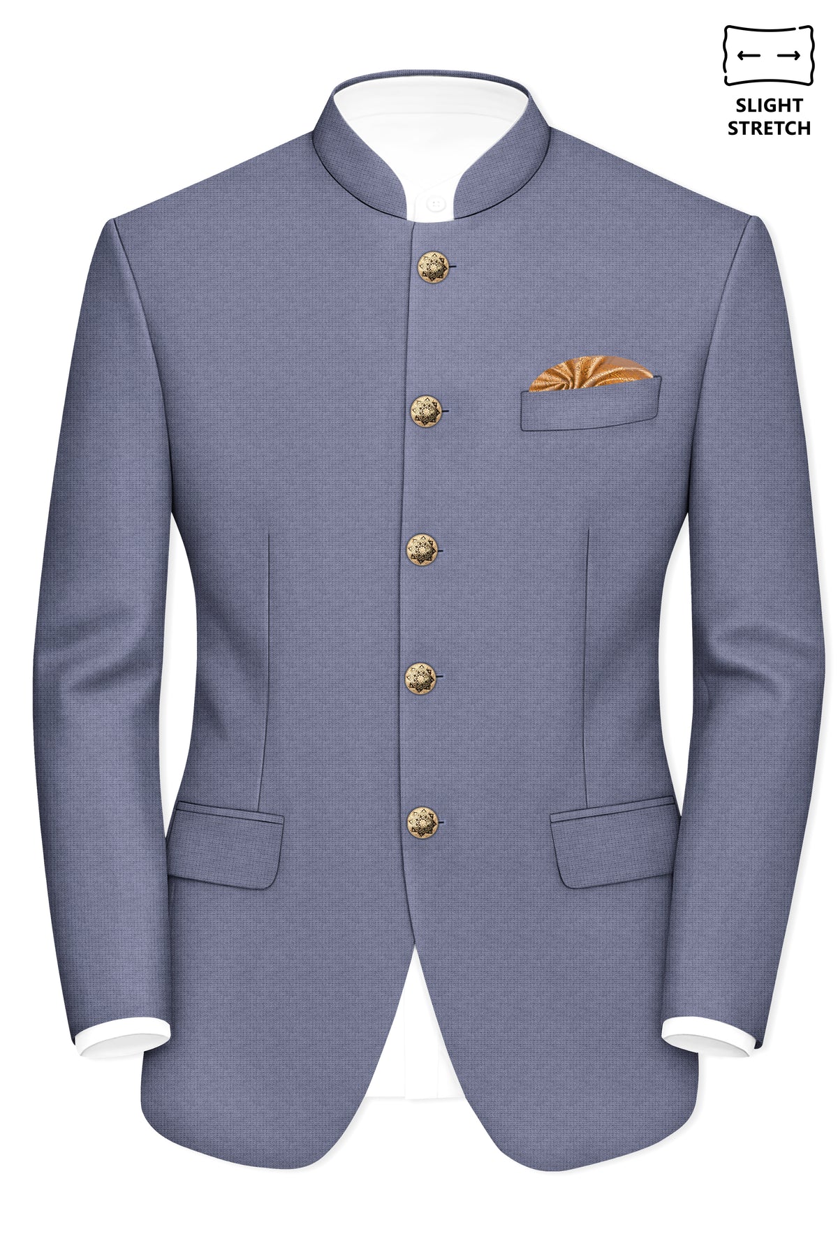 Graphite-Shuttle Gray Diamond Textured Wool Rich Slight Stretch Bandhgala Blazer