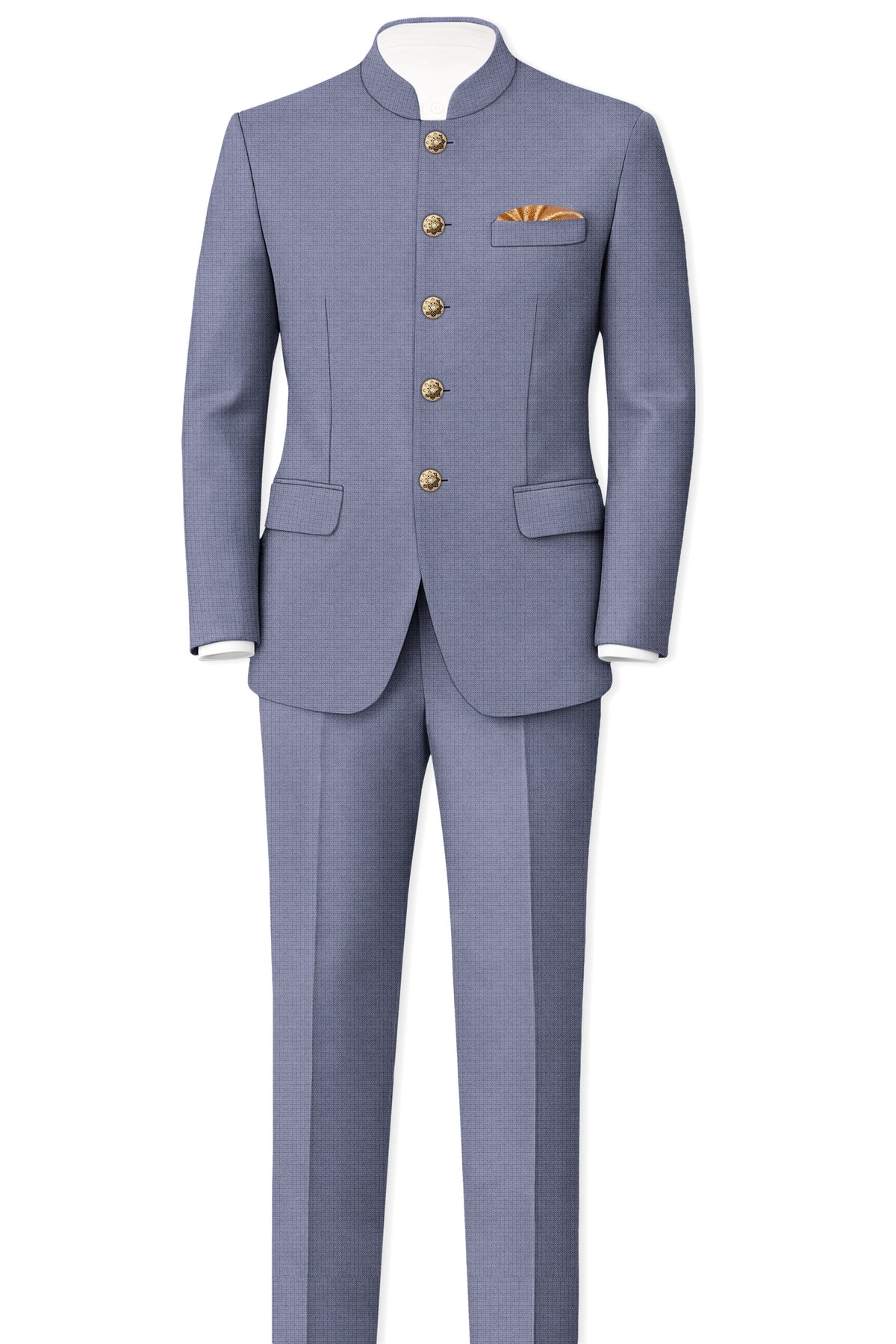 Graphite-Shuttle Gray Diamond Textured Wool Rich Slight Stretch Bandhgala Blazer