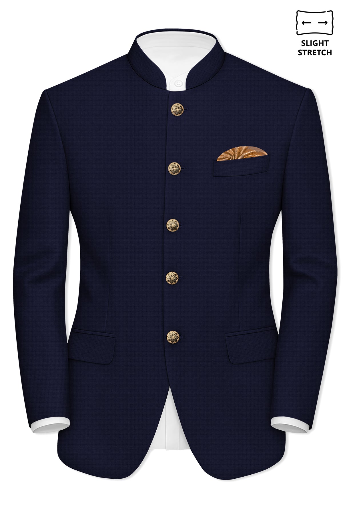 Nocturne-Mirage Navy Diamond Textured Wool Rich Slight Stretch Bandhgala Blazer
