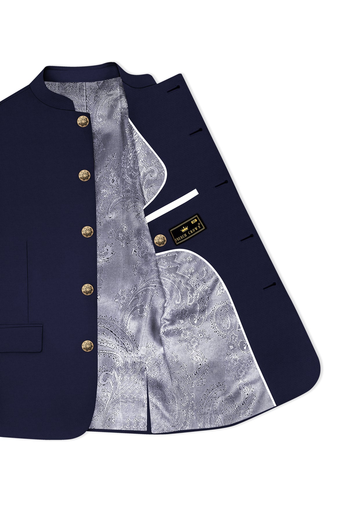 Nocturne-Mirage Navy Diamond Textured Wool Rich Slight Stretch Bandhgala Blazer