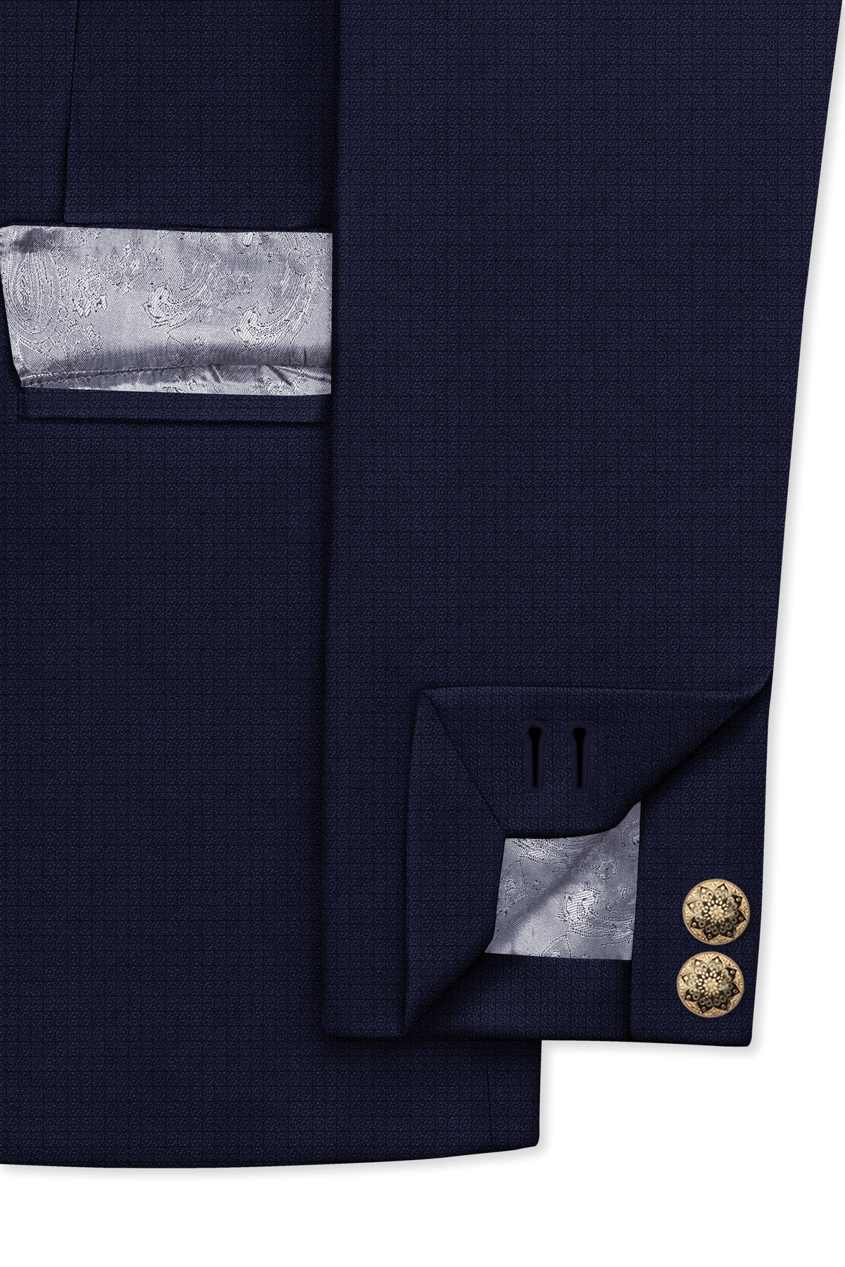 Nocturne-Mirage Navy Diamond Textured Wool Rich Slight Stretch Bandhgala Blazer