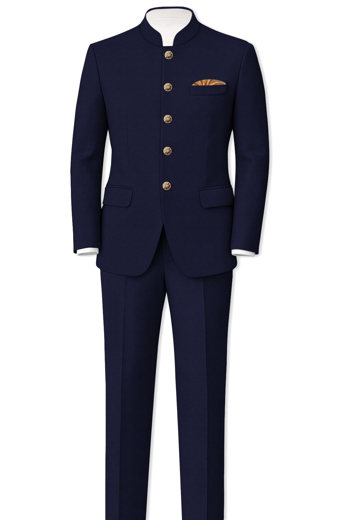 Nocturne-Mirage Navy Diamond Textured Wool Rich Slight Stretch Bandhgala Blazer