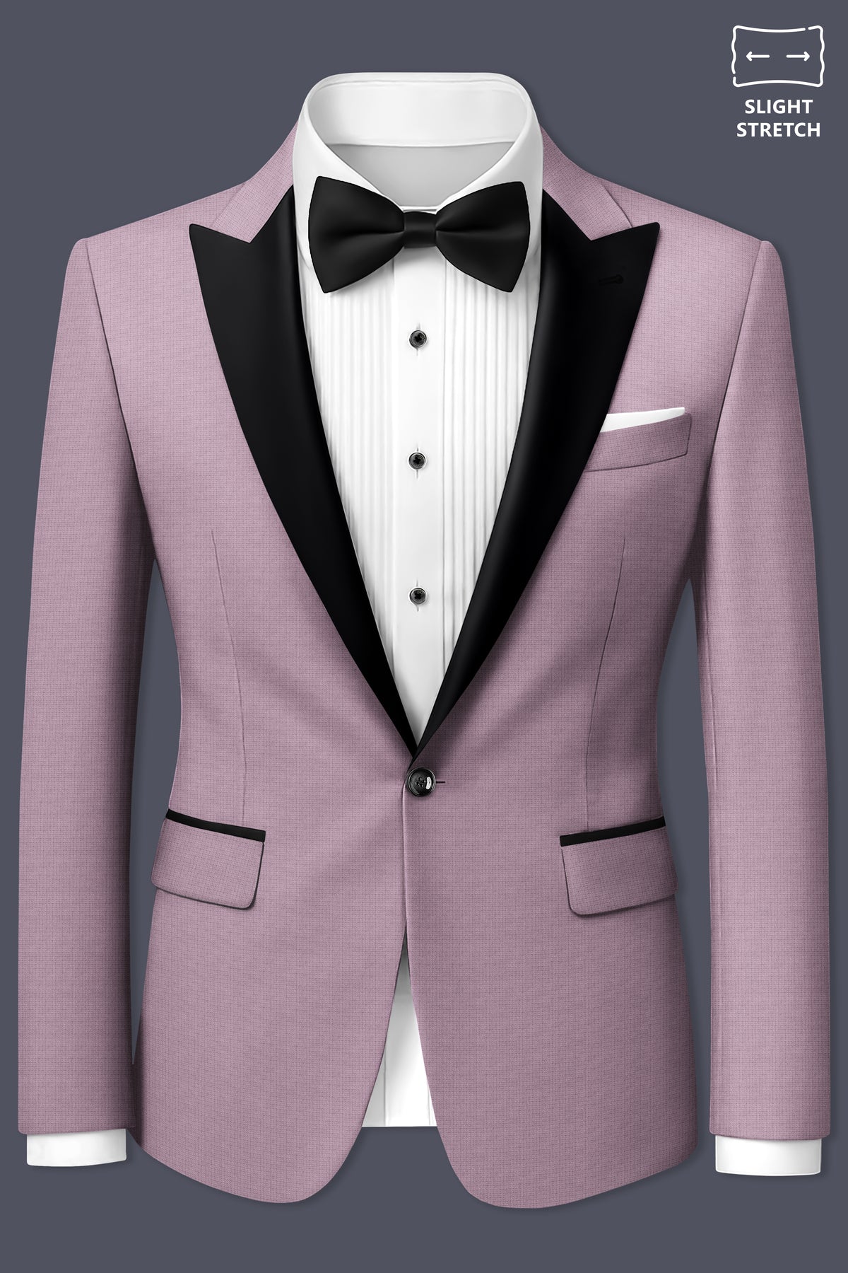 Regalia-Mountbatten Pink Diamond Textured Wool Rich Slight Stretch Peak Lapel Tuxedo Blazer