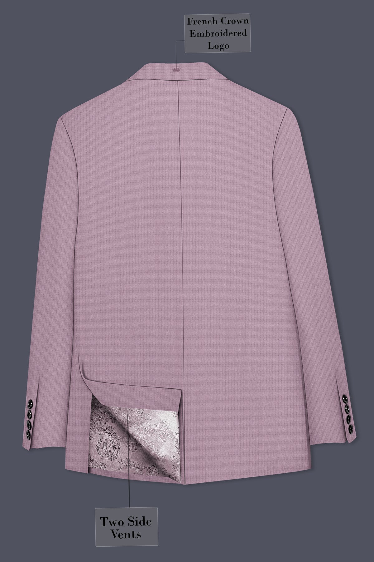 Regalia-Mountbatten Pink Diamond Textured Wool Rich Slight Stretch Peak Lapel Tuxedo Blazer
