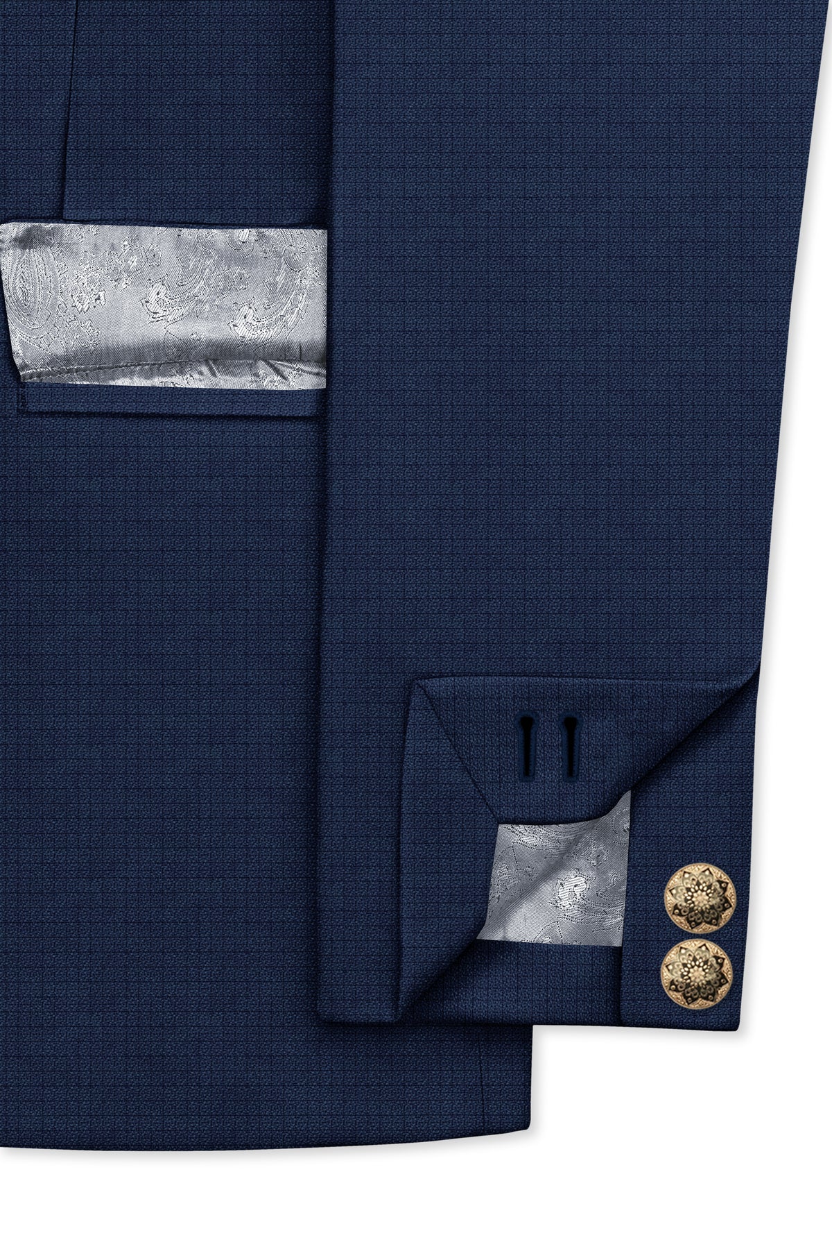 Regent-Ebony Blue Diamond Textured Wool Rich Slight Stretch Bandhgala Blazer