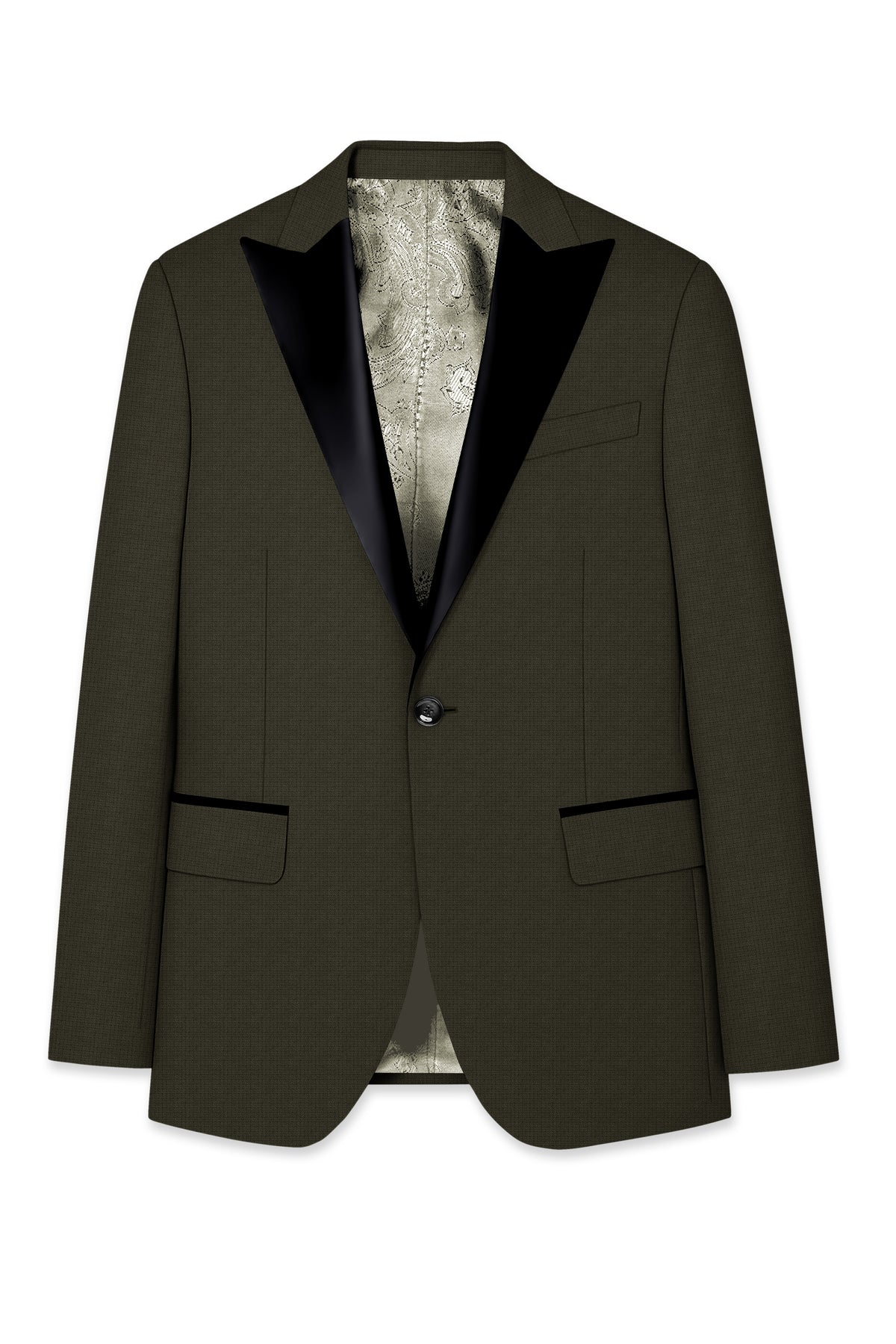 Prestige-Zeus Green Diamond Textured Wool Rich Slight Stretch Peak Lapel Tuxedo Blazer