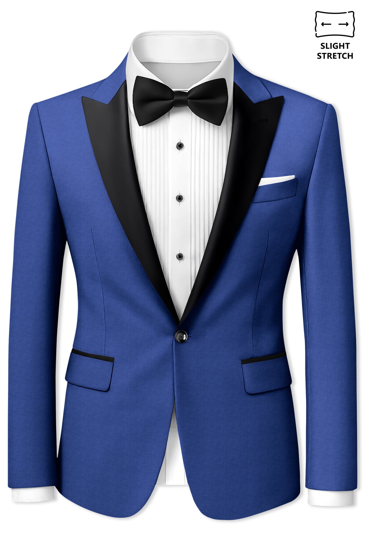 Aurelio-Chambray Blue Diamond Textured Wool Rich Slight Stretch Peak Lapel Tuxedo Blazer
