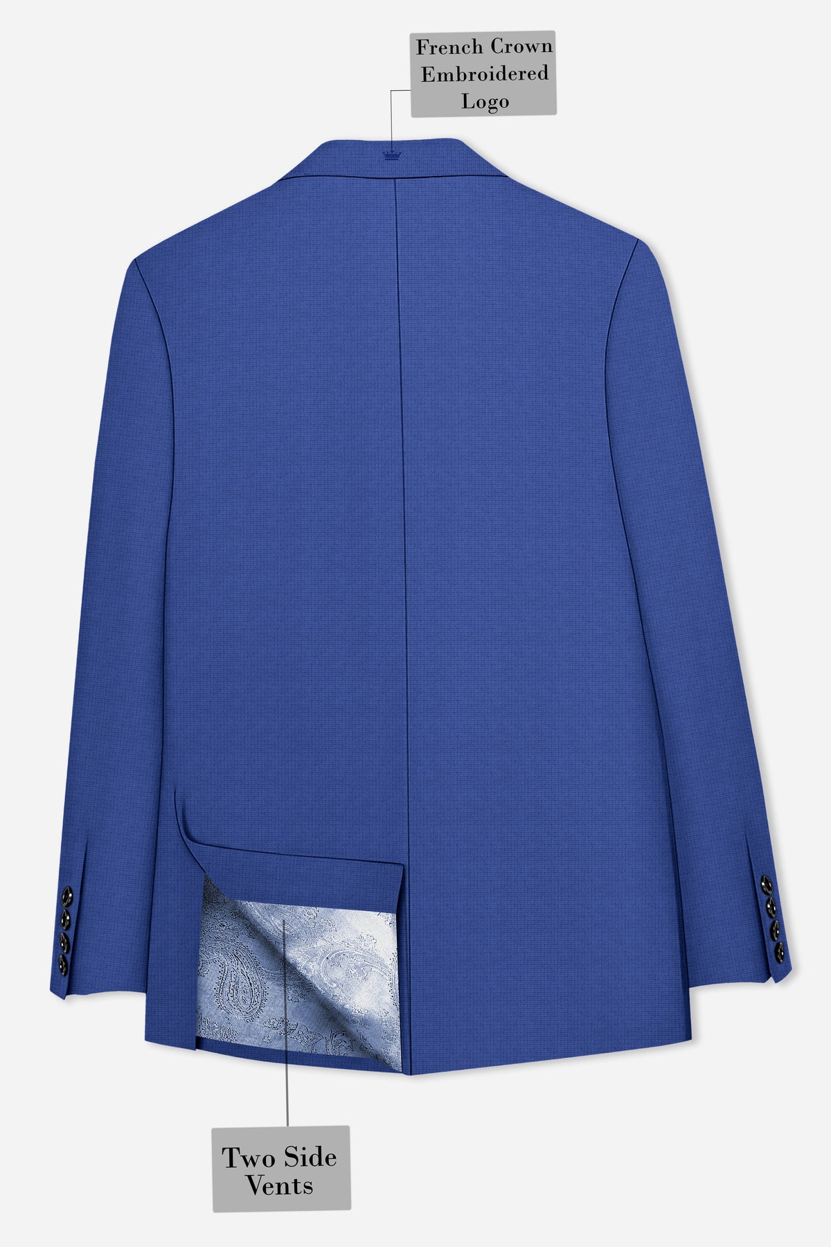 Aurelio-Chambray Blue Diamond Textured Wool Rich Slight Stretch Peak Lapel Tuxedo Blazer