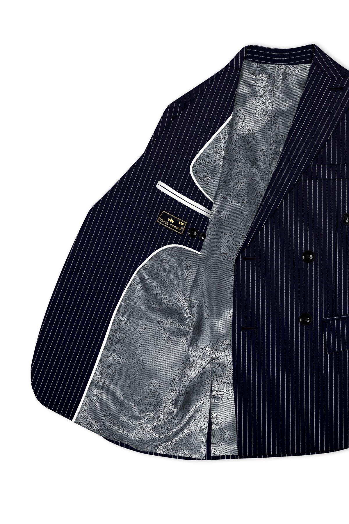 Mariner-Denim Blue And Bright White Chalk Striped Wool Rich Wrinkle-Free Fluid Drape Fabric Double Breasted Blazer