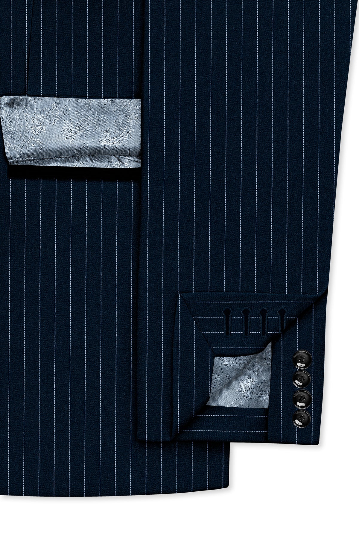 Zenith-Imperial Teal Green And Bright White Chalk Striped Wool Rich Wrinkle-Free Fluid Drape Fabric Peak Lapel Tuxedo Blazer