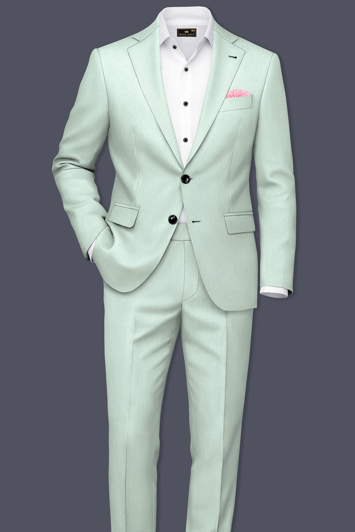 Viridis-Pumice Green Diamond Textured Wool Rich Slight Stretch Single Breasted Blazer