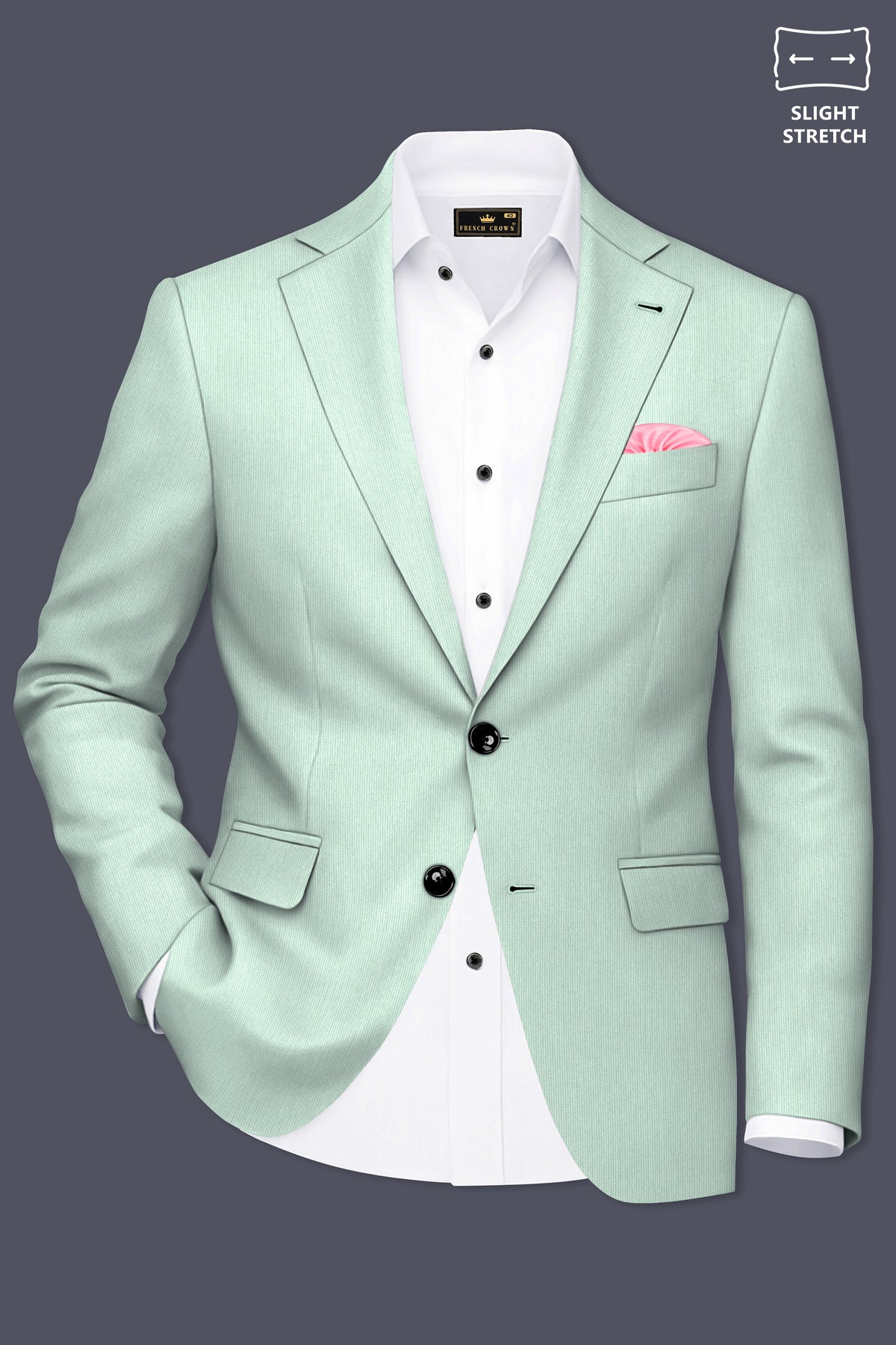 Viridis-Pumice Green Diamond Textured Wool Rich Slight Stretch Single Breasted Blazer