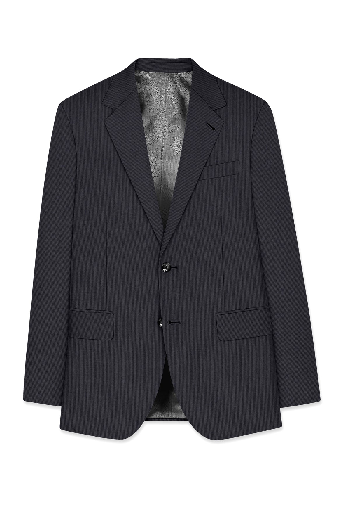 Axton-Baltic Sea Gray Diamond Textured Wool Rich Slight Stretch Single Breasted Blazer