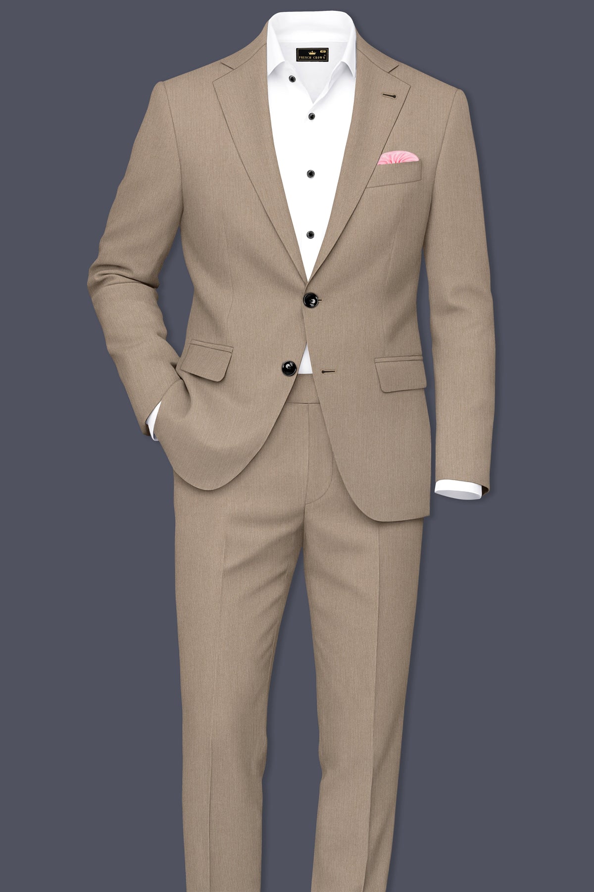 Terran-Sandrift Brown Diamond Textured Wool Rich Slight Stretch Single Breasted Blazer