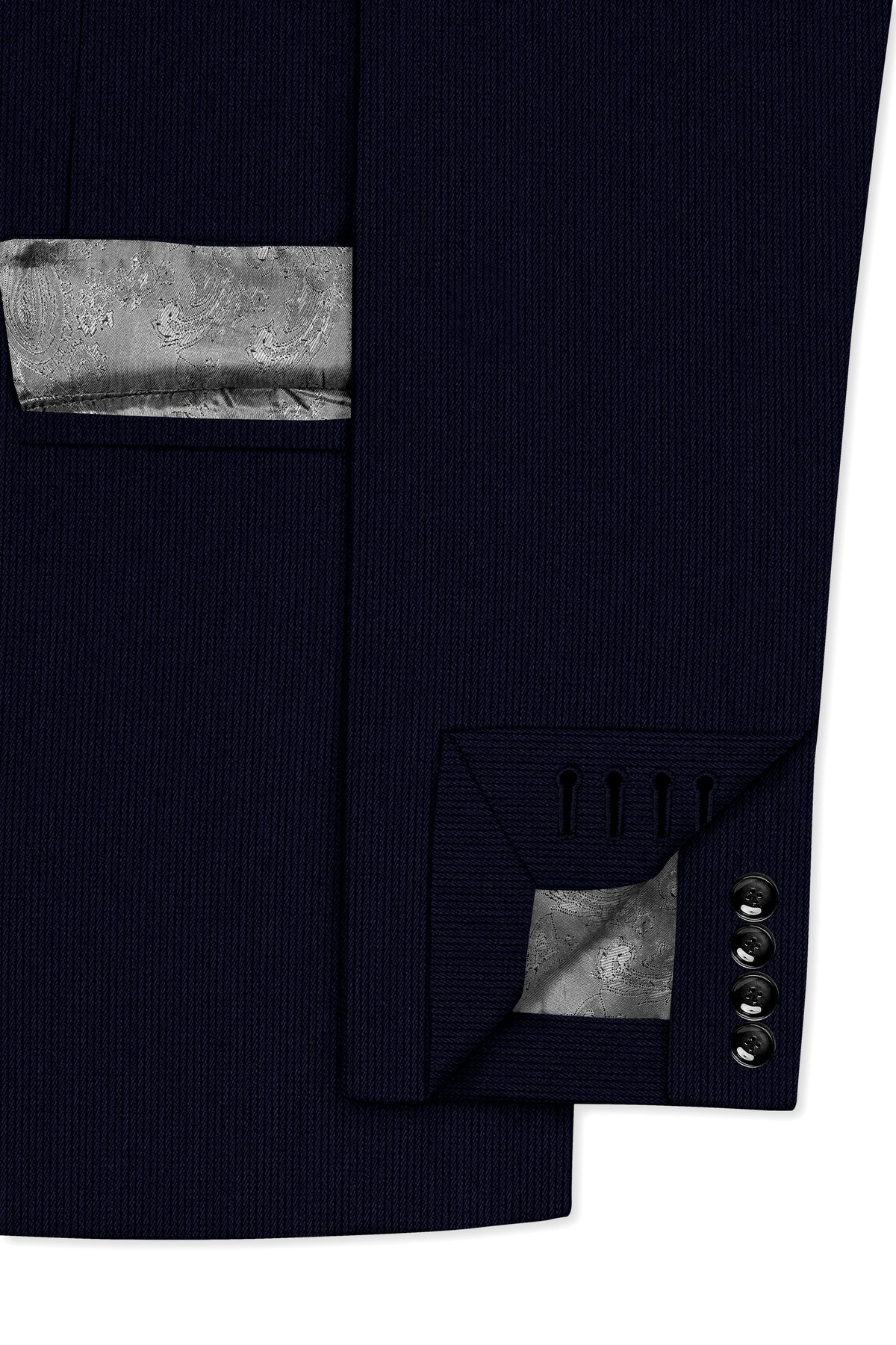 Valmont-Navy Blue Diamond Textured Wool Rich Slight Stretch Single Breasted Blazer