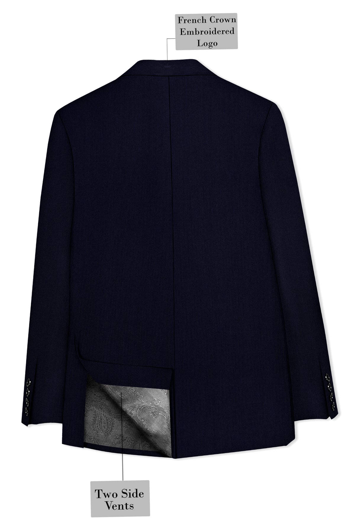 Valmont-Navy Blue Diamond Textured Wool Rich Slight Stretch Single Breasted Blazer