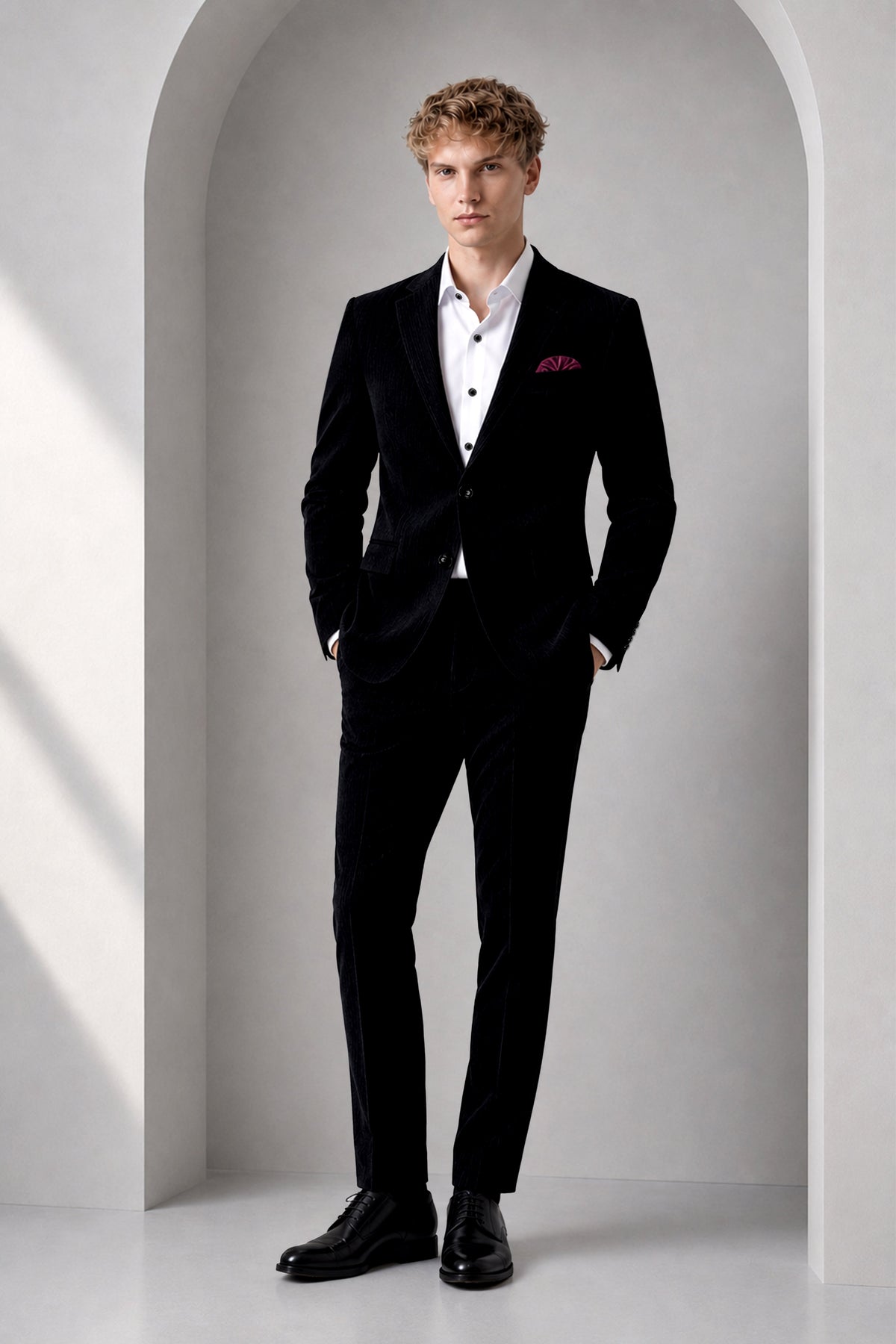 Onyx-Jade Black Diamond Textured Wool Rich Slight Stretch Single Breasted Blazer