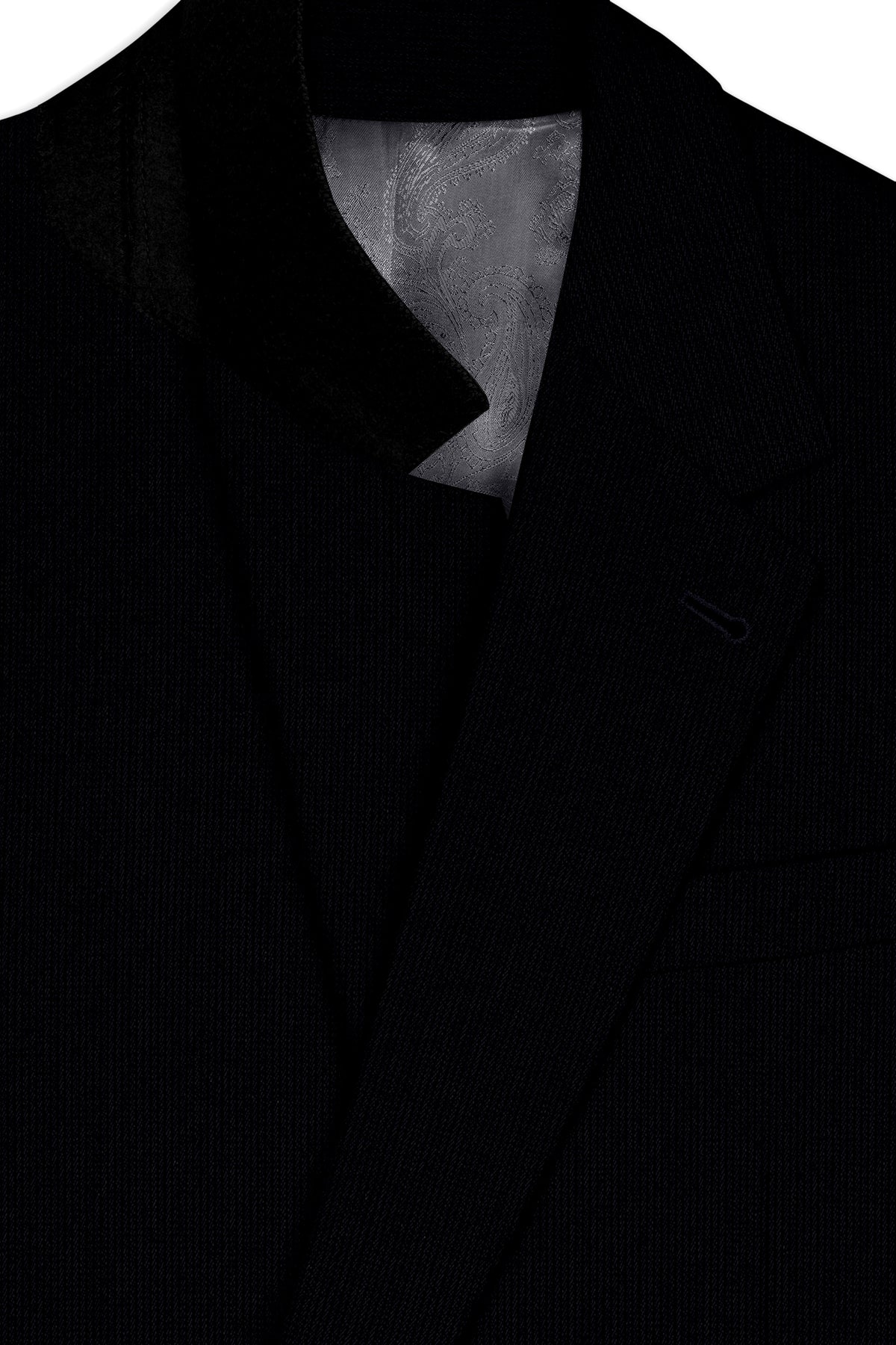 Onyx-Jade Black Diamond Textured Wool Rich Slight Stretch Single Breasted Blazer
