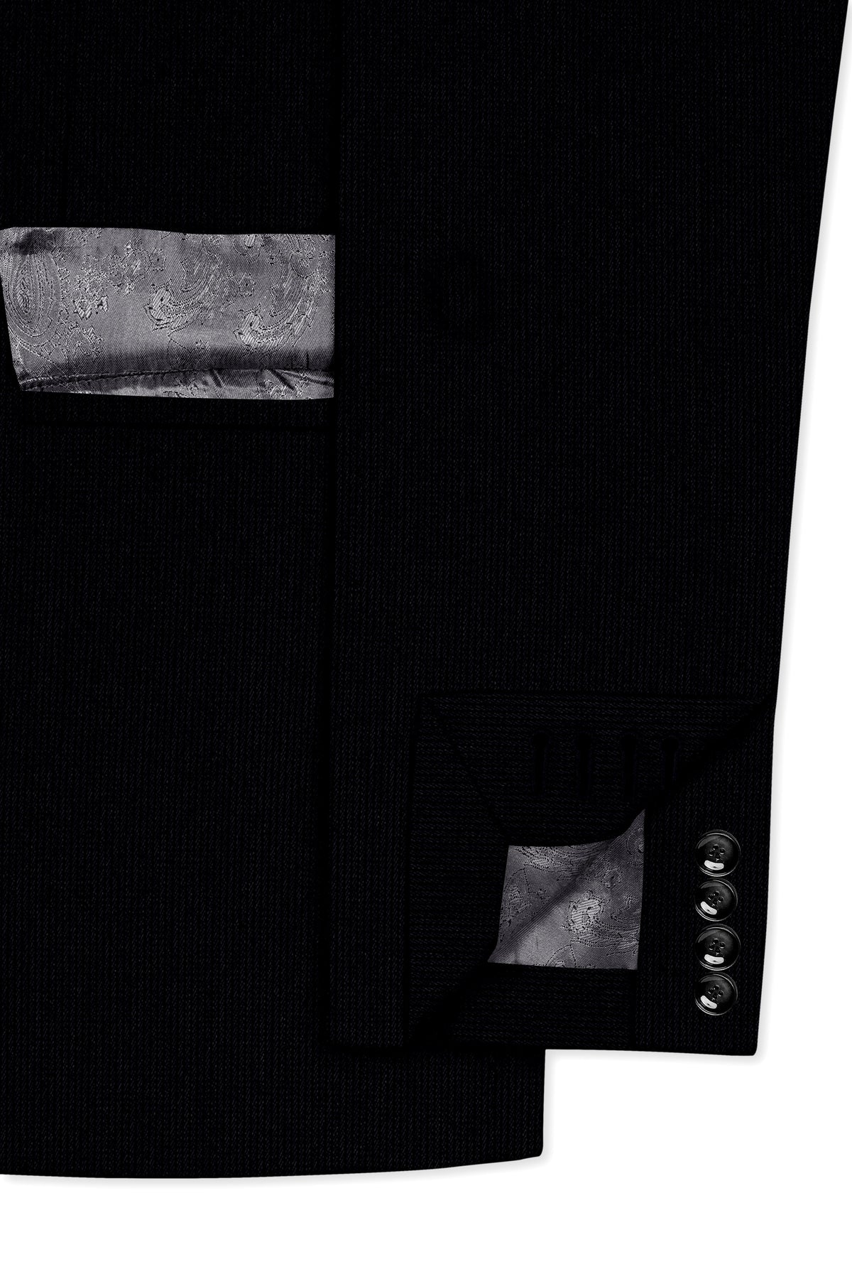 Onyx-Jade Black Diamond Textured Wool Rich Slight Stretch Single Breasted Blazer