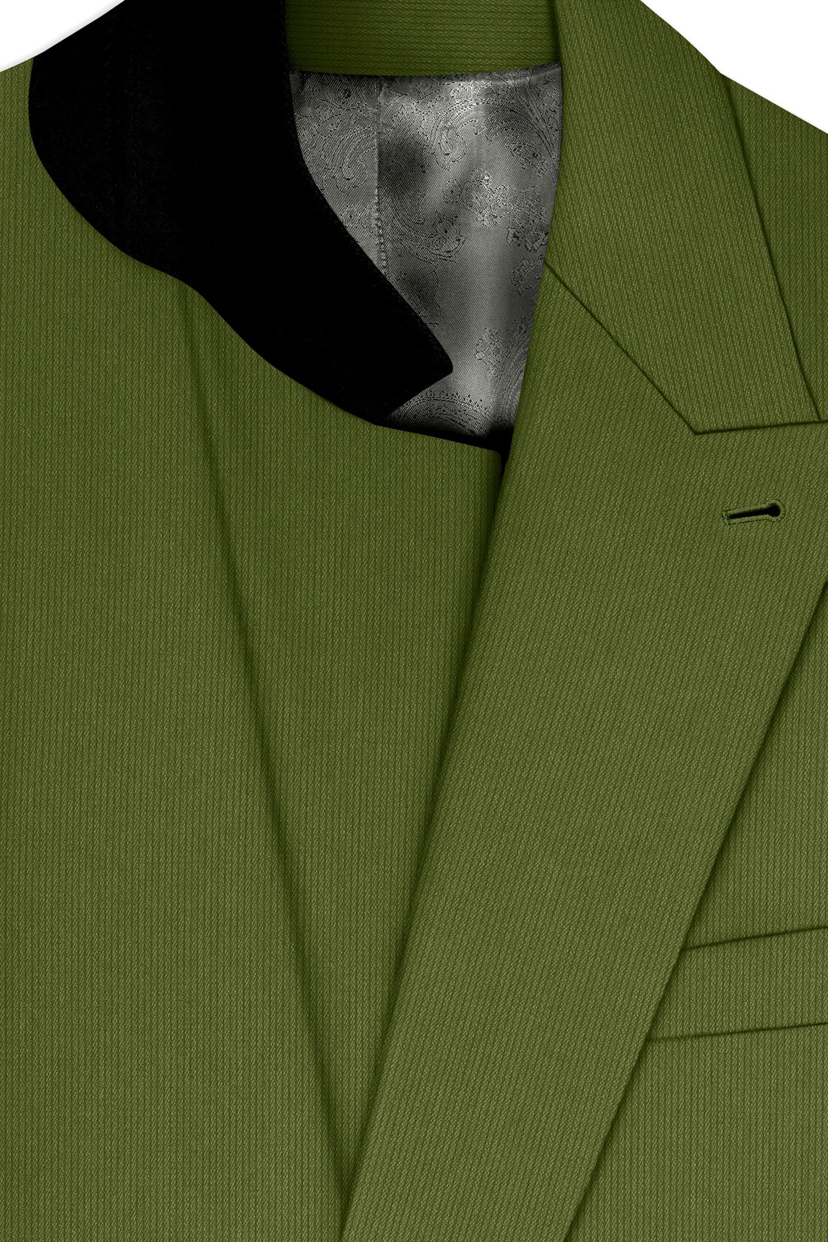 Hunter-Muddy Green Diamond Textured Wool Rich Slight Stretch Double Breasted Blazer