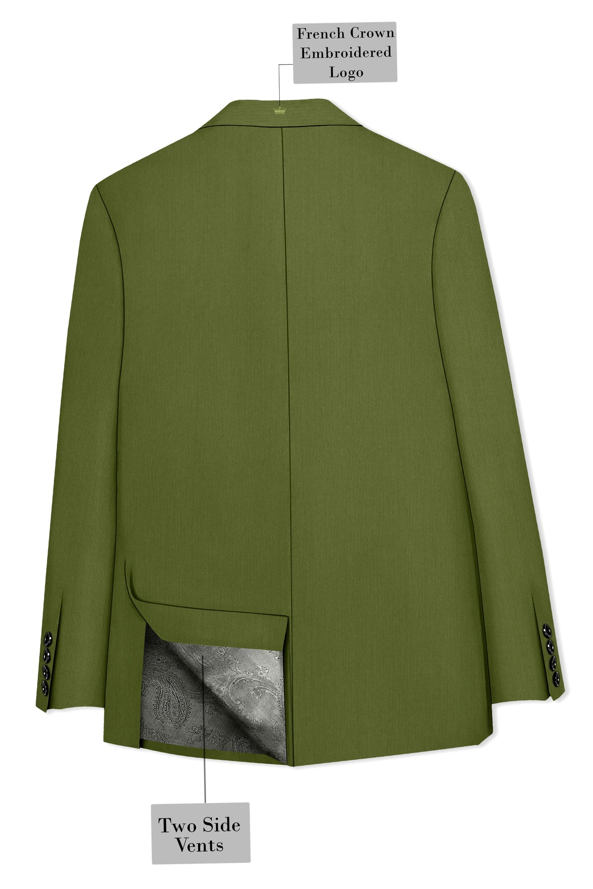 Hunter-Muddy Green Diamond Textured Wool Rich Slight Stretch Double Breasted Blazer