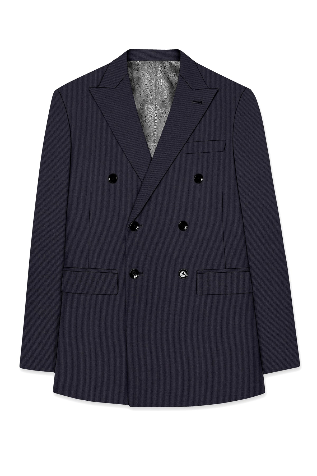 Aurelio-Charade Gray Diamond Textured Wool Rich Slight Stretch Double Breasted Blazer